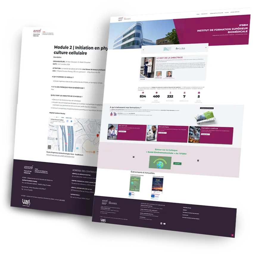 Présentation du site institutionnel IFSBM, Institut de Formation Supérieure Biomédicale